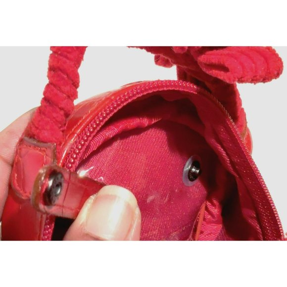 Mini Red Corduroy Cotton Full Zip Jewelry Travel Bag Bow on Handle Inside Pocket - Picture 10 of 15
